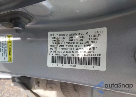 2013 Honda Accord Sport z USA, uszkodzony, nr VIN 1HGCR2F50DA111246